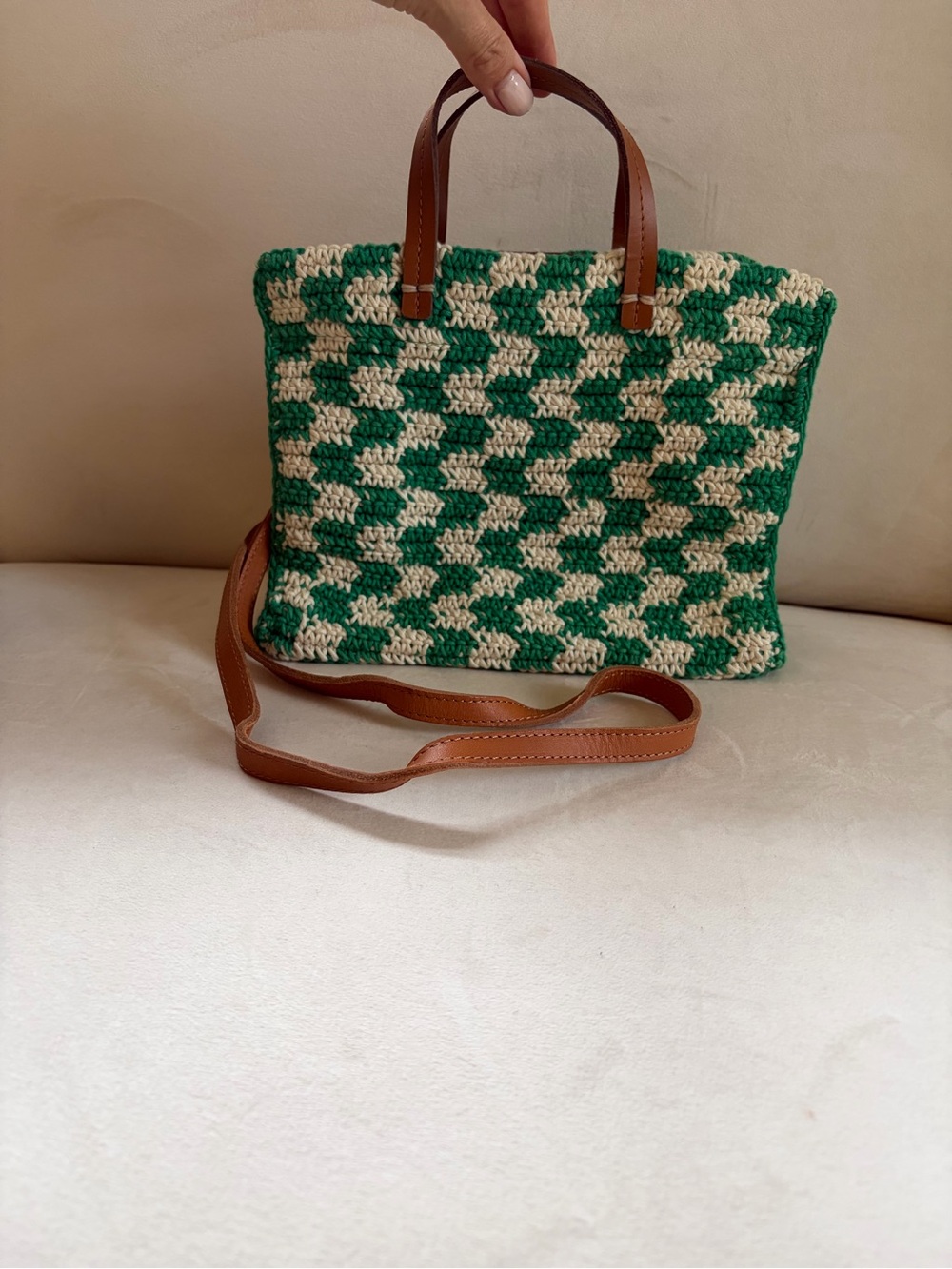 Clare V. Petit Simple Tote in Green & Cream Crochet - Picture 8 of 9